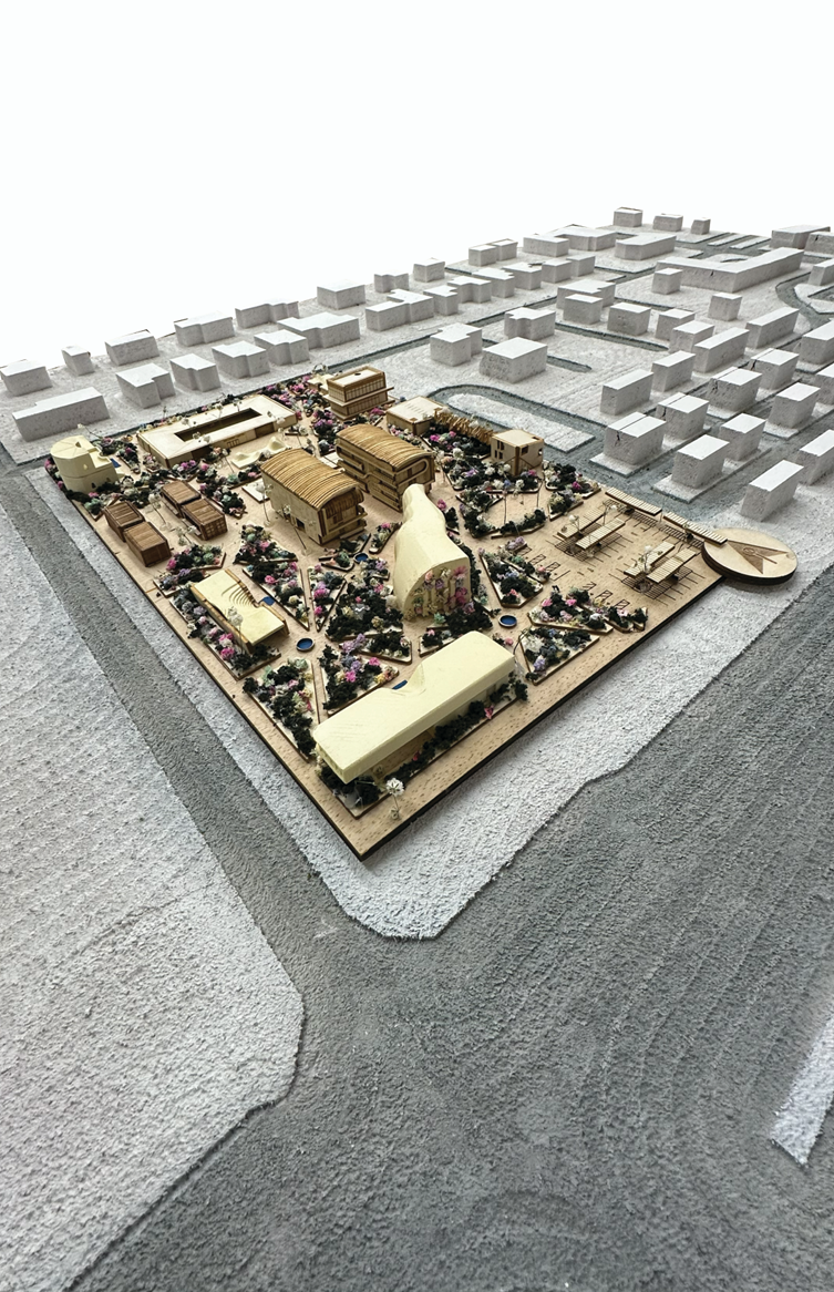 Site model perspective with surrounding urban massing