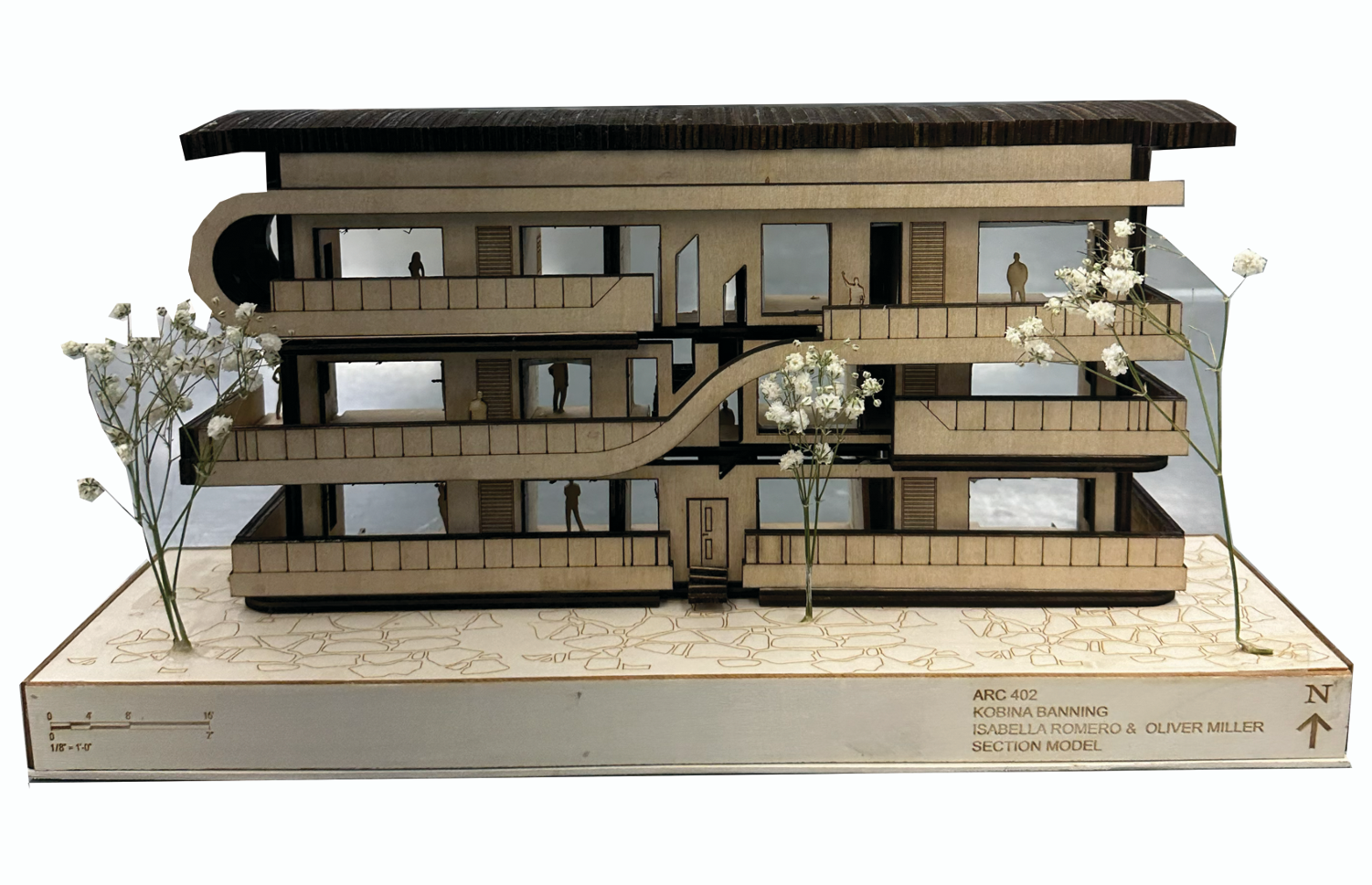 Section model exterior elevation with curved circulation element