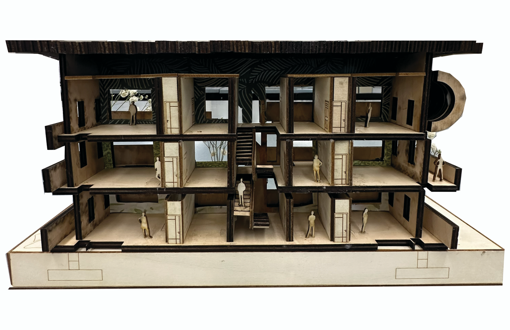 Section model interior cutaway showing stacked floors