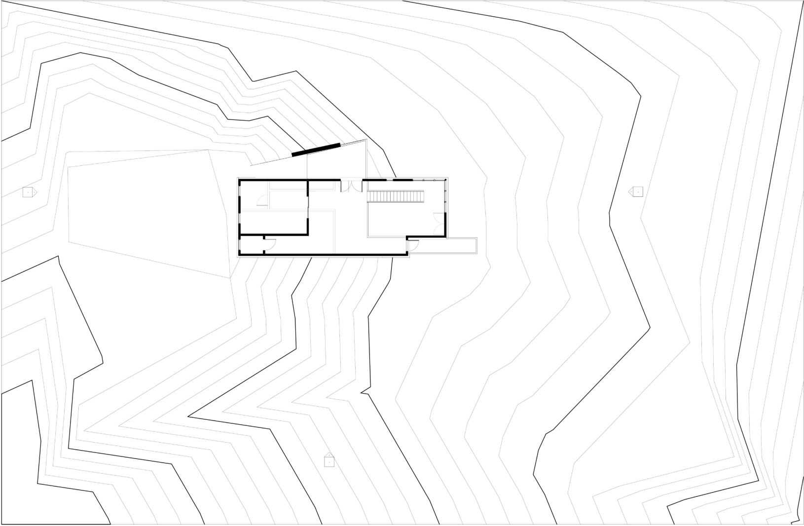 Clean site plan with contours and building footprint